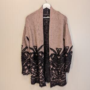 Renuar Cardigan Sweater Open Front Mauve/Black Design Casual Travel - Size S